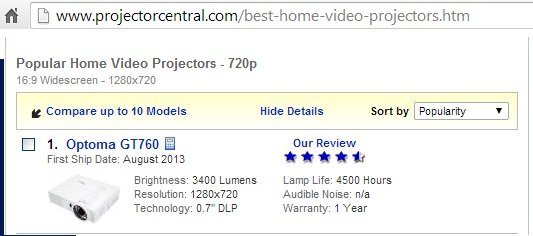 Optoma GT760 Projector Central En İyi HD Projeksiyon