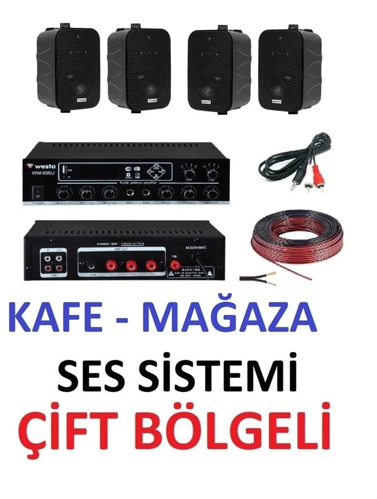 Westa Mağaza Ses Sistemi 4'lü Siyah Kabin Çift Bölge - 4 eko