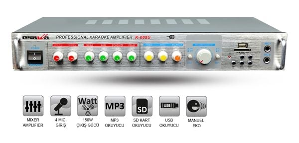 OSAWA K-008U USB USB GİRİŞLİ DİGİTAL KARAOKE AMFİ 2X75W.
