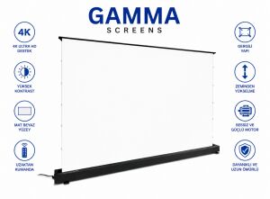 Gamma Screens 227x163 Motorlu Gergili Floor Up Projeksiyon Perdesi - Soft Mat Beyaz