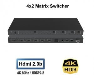 4x2 HDMI Matrix Switcher - Hdmi 2.0b 4K60Hz HDR EDID ARC