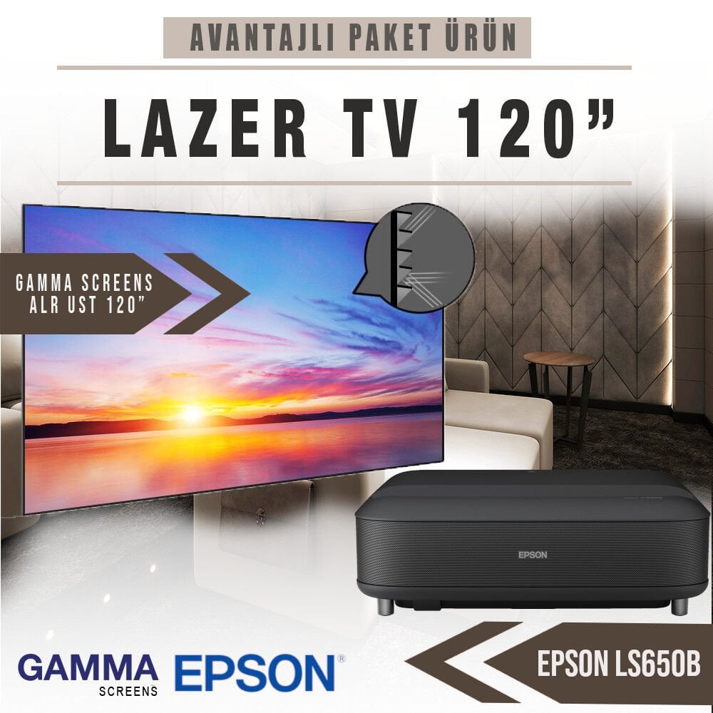 Epson LS650B 120 inç ALR UST Lazer TV Paketi
