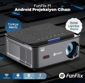 FunFlix P1 Android 4K Destekli LED Projeksiyon Cihazı, 150W lamba, 300 inç görüntü