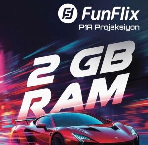 FunFlix P1A Android 4K Destekli LED Projeksiyon Cihazı, 2 GB RAM, BT Kumanda 300 inç görüntü