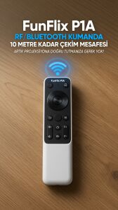 FunFlix P1A Android 4K Destekli LED Projeksiyon Cihazı, 2 GB RAM, BT Kumanda 300 inç görüntü